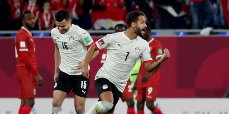 Soccer Football - Arab Cup - Group D - Sudan v Egypt - 974 Stadium, Doha, Qatar - December 4, 2021  Egypt's Ahmed Refaat celebrates scoring their first goal REUTERS/Suhaib Salem