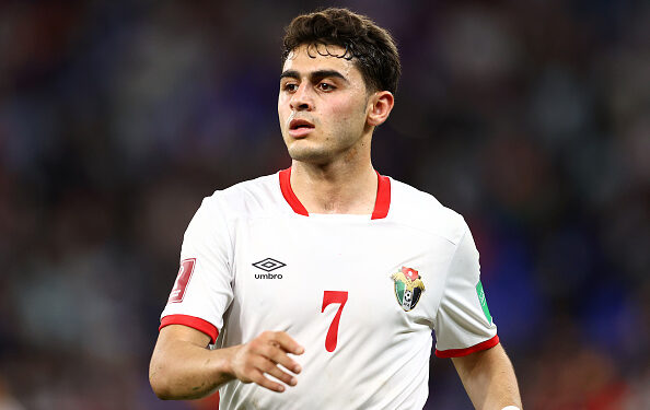 DOHA, QATAR - DECEMBER 07: Mohammad Abu Zraiq of Jordan looks on during the FIFA Arab Cup Qatar 2021 Group C match between Jordan and Palestine at Stadium 974 on December 07, 2021 in Doha, Qatar. (Photo by Francois Nel - FIFA/FIFA via Getty Images)