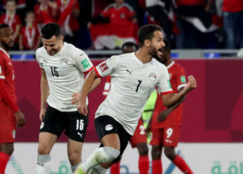 Soccer Football - Arab Cup - Group D - Sudan v Egypt - 974 Stadium, Doha, Qatar - December 4, 2021  Egypt's Ahmed Refaat celebrates scoring their first goal REUTERS/Suhaib Salem