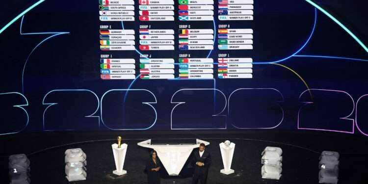 Soccer Football - FIFA World Cup 2026 - FIFA World Cup 2026 Draw - John F. Kennedy Center for the Performing Arts, Washington, D.C., U.S. - December 5, 2025 General view of the completed groups after all the teams have been drawn during the FIFA World Cup 2026 draw REUTERS/Carlos Barria